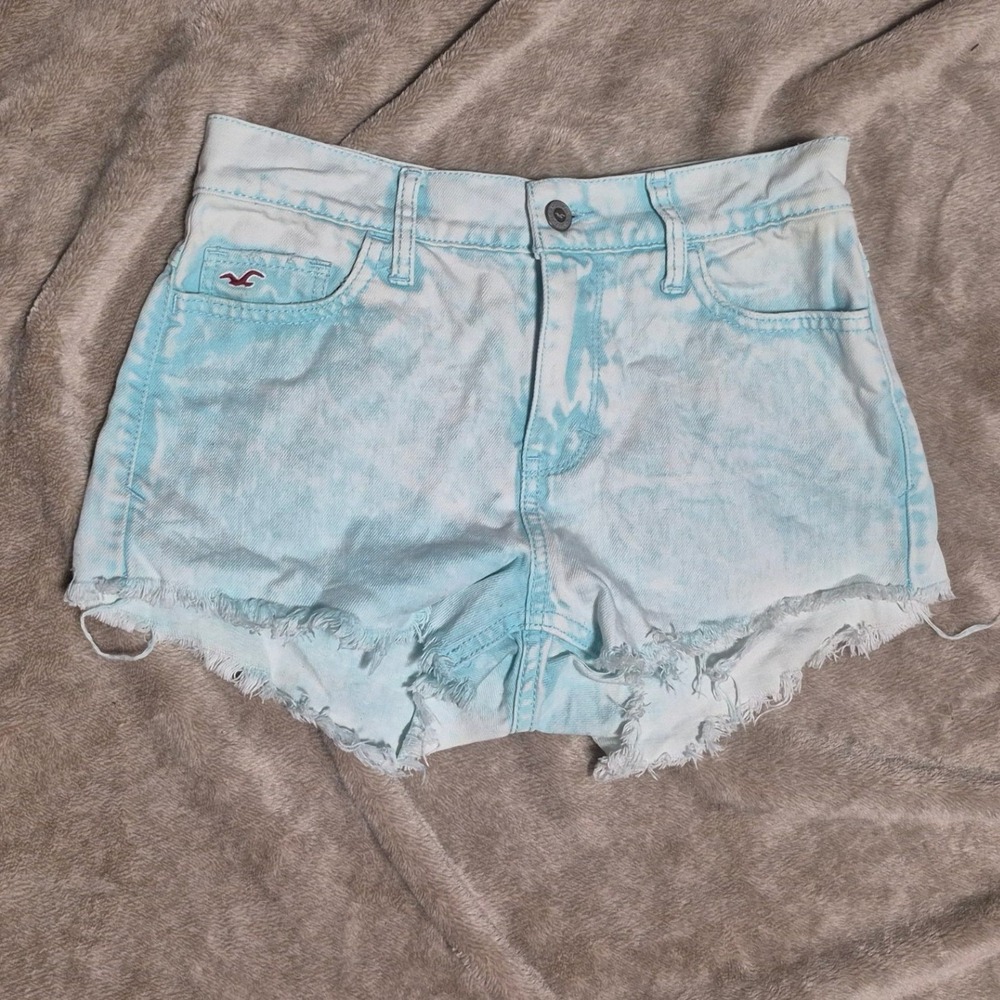 Hollister Acid Wash Denim Cut Off Shorts Light Blue White W25 Size 1